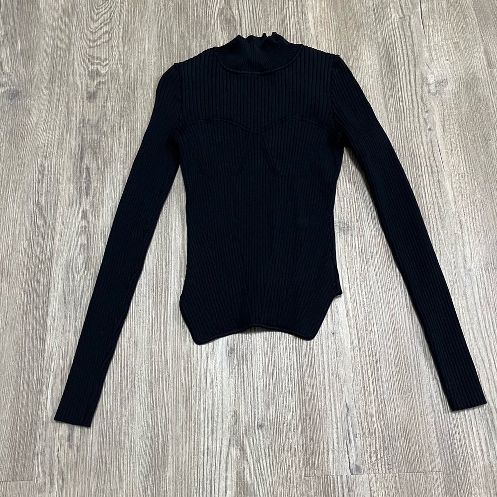 ZARA Ribbed Turtleneck Crop Sweater Black Size Medium